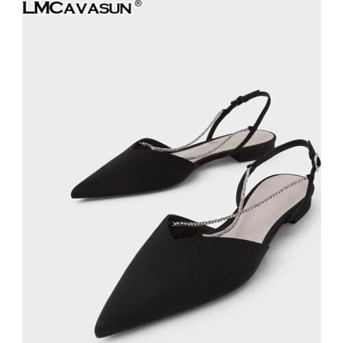 LMCAVASUN New products in spring 2021 Ladies Chain Pointed Toe Flat Sandals
