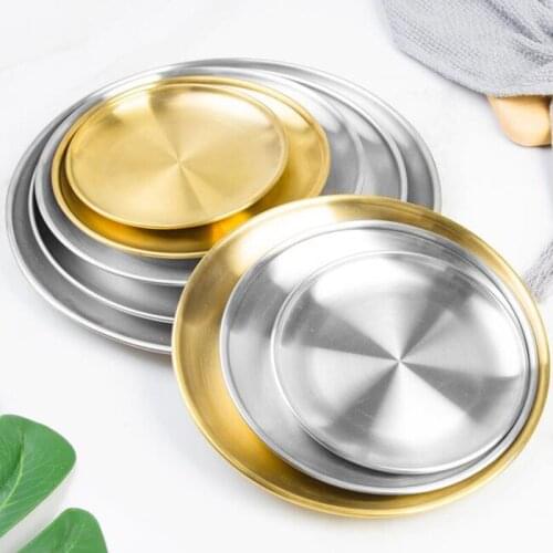 European Style Dinner Plates Gold Dining Plate Serving Dishes Round Plate Cake Tray Western Steak Round Tray Kitchen Plates