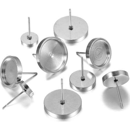 10pcs/lot Stainless Steel Blank Stud Earring Base 6 8 10 12mm Cabochon Settings Base Cameo Tray For Diy Jewelry Making