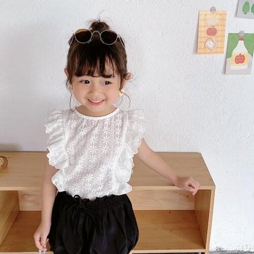 1-7T Toddler Kid Baby Girl Summer Lace Top Sleeveless Tank T Shirt Ruffles Elegant Ruffles Tee Shirt Cute Sweet Beach tshirt