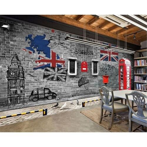 Beibehang Custom 3D wallpaper Europe and the United States retro nostalgia London phone booth coffee background wall wallpaper