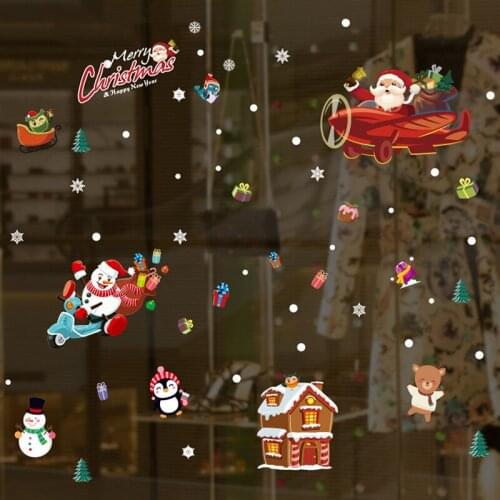 Christmas Decorations Sticker Cartoon Animal Santa Plane Glass Window Stickers Kids Room Decor Decals