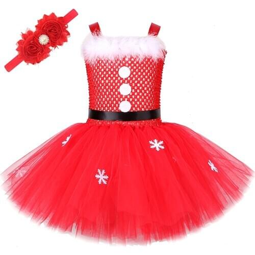 Baby Girl Christmas Dress for Kids Santa Claus Costumes for Girls New Year Dresses with Flower Headband Children Xmas Clothes