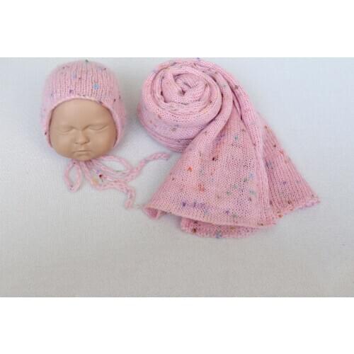 Pink Newborn Hat Girl Boy Baby Photography Props soft Newborn Outfit Bonnet Set Swaddle Blanket Photo Prop