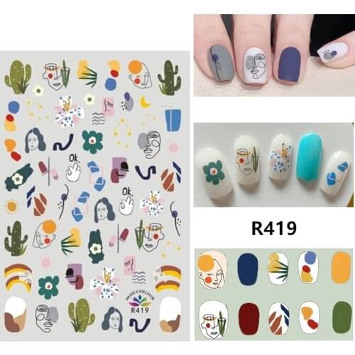 Self-adhesive 3D Stickers for Nails Abstract Woman Face Line Nail Art Decorations Autumn Fashion Stickers Women Girl Nail Foil