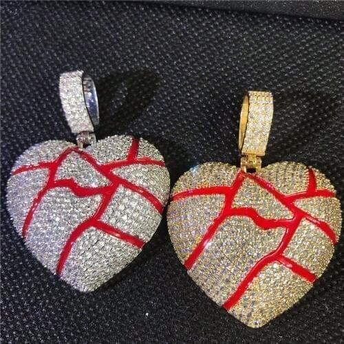 Lucky Sonny Broken Heart Pendant Gold Silver Color Fractured Hearts Necklace Cubic Zircon Iced Paved Hip Hop Jewelry Accessory