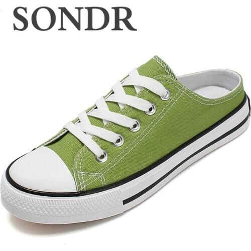 SONDR 2020 spring and autumn women Korean casual low-top shallow mouth canvas shoes half-support womens lazy shoes D-4