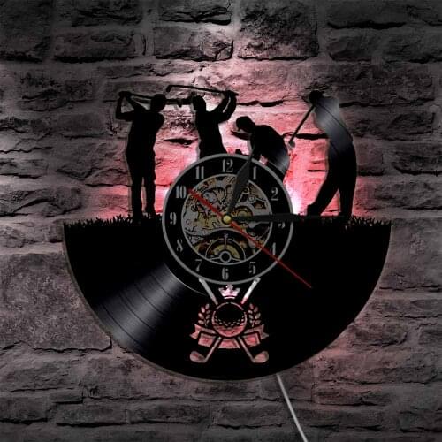 Play Golf Team LED Hanging Lamp Vinyl Record Wall Clock With LED illumination Light Golf Club Player Sign Sport Modern Wall Lamp