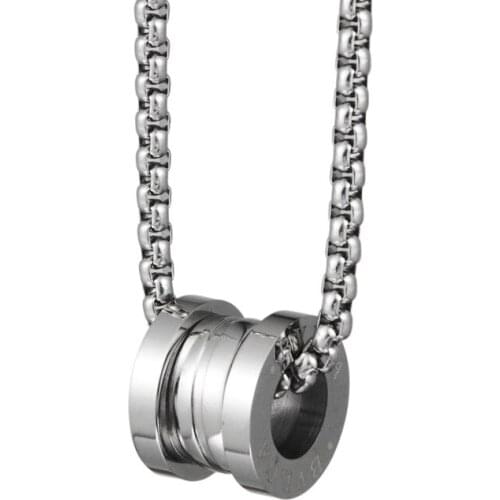Concave Cylindrical Pendant Necklace Stainless Steel Long Chain Link 24Inch Necklaces for Men Boyfriend friends Jewelry