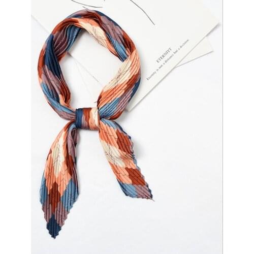 Yishine Wrinkle Neck Scarf Women Elegant Plaids Print Fashion Crepe Kerchief Scarves New Headband Crumple Handlebag Wraps Scarf