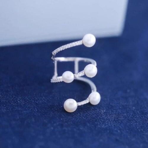 SOELLE Fashion Real 925 Sterling Silver Surround Line Pearls Finger Ring Micro Zirconia Women Fine France Luxury Brand Jewelry