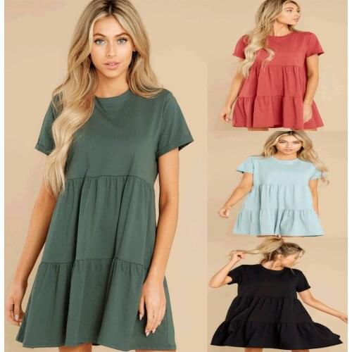 Summer Dress Women Robe Femme O-Neck Short Sleeve Ruffles Y2K Dresses Loose Mini Dress For Womens Clothing 2021 Vetido De MuJER