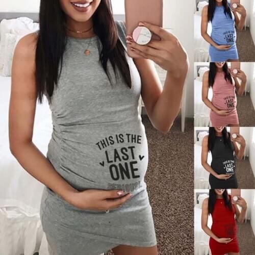 Fashion Women Maternity Dress Sleeveless Pregnancy Dress Letter Print O-neck Bodycon Dress Creative Pregnant Women Dresses