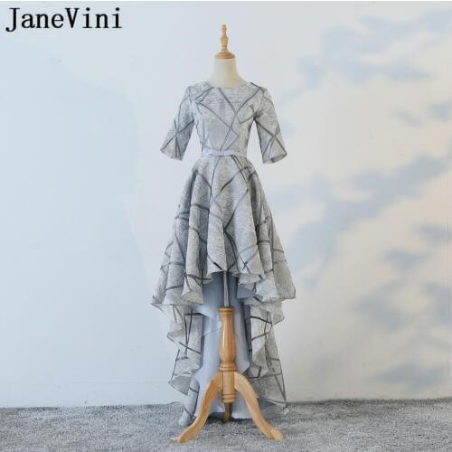 JaneVini New Style Gray Short Front Long Back Bridesmaid Dresses Satin High Low Prom Gowns Hi-lo Ladies Wedding Party Dress 2018