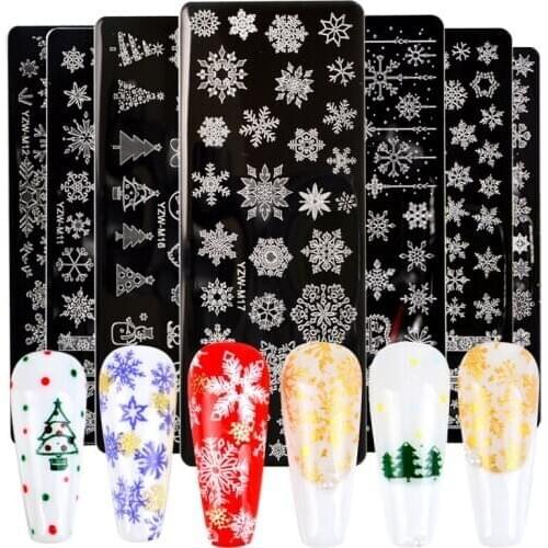 YWK 1 PC Nail Stamping Plates Stamper Scraper Leaf Rose Snowflakes Nail Art Stamp Templates Christmas Manicure