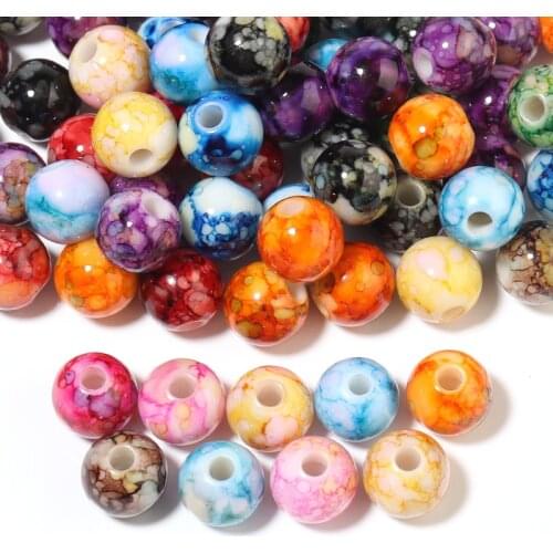 100pcs/lot Big Hole Mix Color Acrylic Beads Round Loose Beads DIY Bracelet Earrings Charms Necklace Beads For Jewelry Making