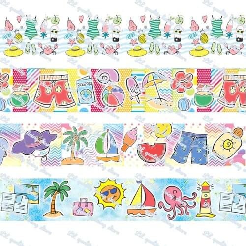 16-75MM Summer Pattern printed Grosgrain Ribbon 50 Yards/Roll Tape Clothing Bakery Hairbow Gift Wrapping Accessory Hairbow Head