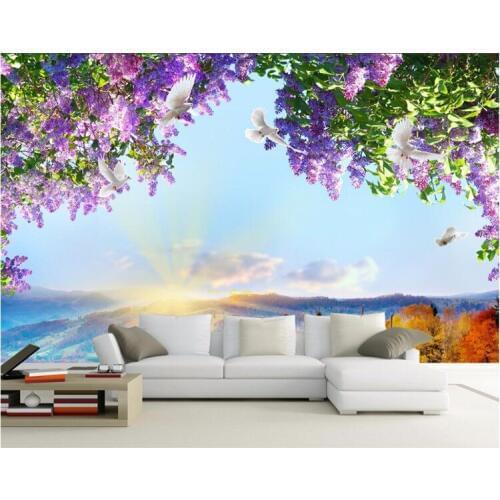 Custom mural 3d photo wallpaper flowers sky dove restaurant decoration painting pastoral landscape mural bedroom wall painting