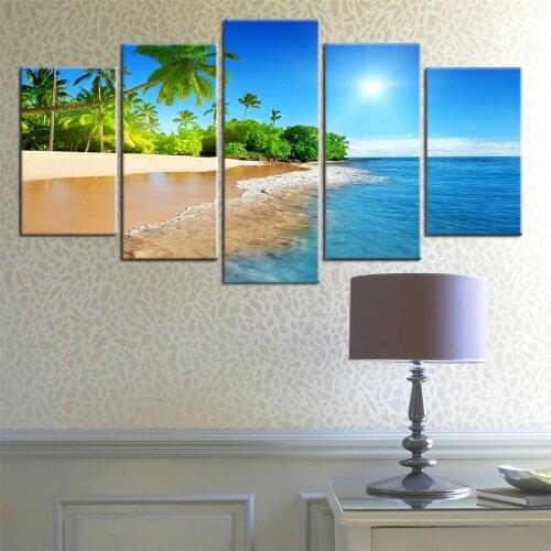 5 Pieces Sea Water Palm Trees Sunshine Wall Art Decor Living Room Framework Seascape Paintings Modern Canvas Pictures Hd Prints