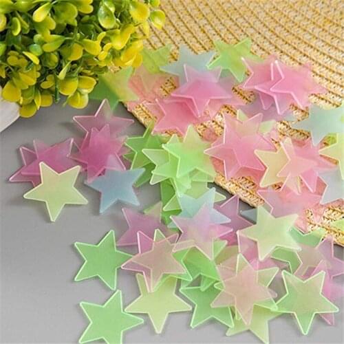 50/100pcs 3D Stars Glow In Dark Luminous Fluorescent Plastic Wall Sticker for Kids living room Home Decoration Special Festivel