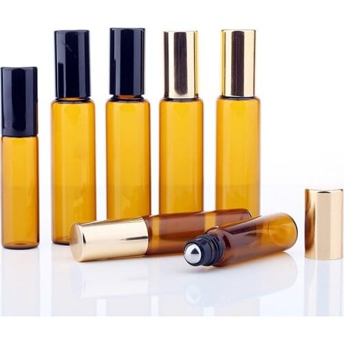 50pcs/lot 1ML 2ML 3ML 5ML 10ML Roll On Glass Bottle Amber Glass Essential Oil Bottle Thin Glass Vials Sample Test Bottle Gift