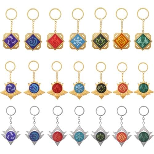 2021 Genshin Impact Cosplay Keychain Mondstadt Liyue Snezhnaya Vision Keyring Eye of God 7 Element Pendant for Women Men Jewelry