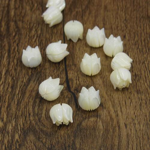 10pc Tulip Flower Seashell Loose Bead Carved Mother Of Pearl Beads For Jewelry Making Bijoux Coquilloolage 8x8mm DYL0070