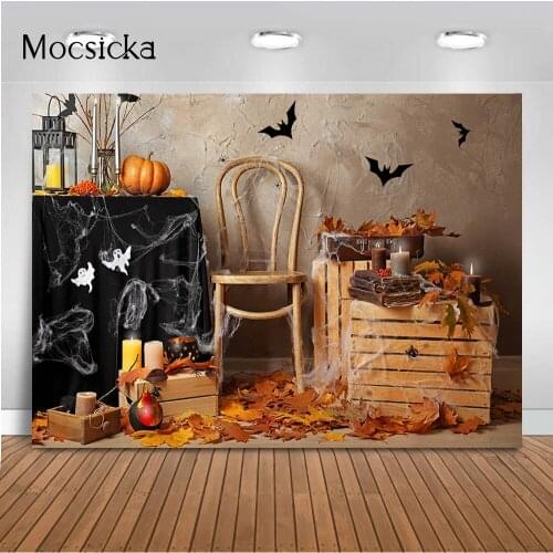 Photography Backdrop Halloween Pumpkin Backdrop Abandoned House Bat Boo Children Portrait Background for Photographic Studio