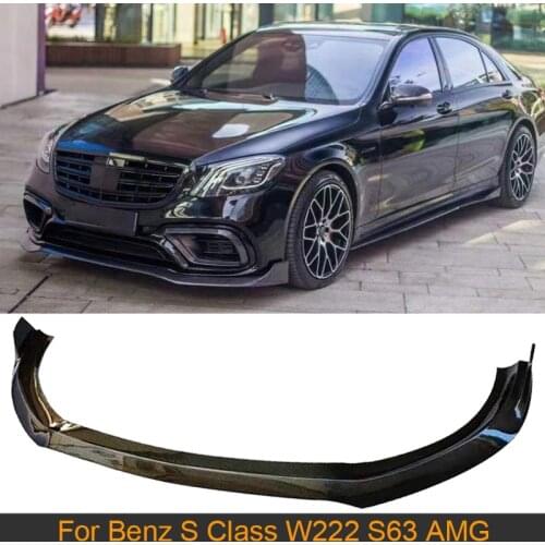 Car Front Bumper Lip for Mercedes-Benz S Class W222 S63 AMG 2018 - 2020 Front Bumper Lip Spoiler Splitters Guards Carbon Fiber