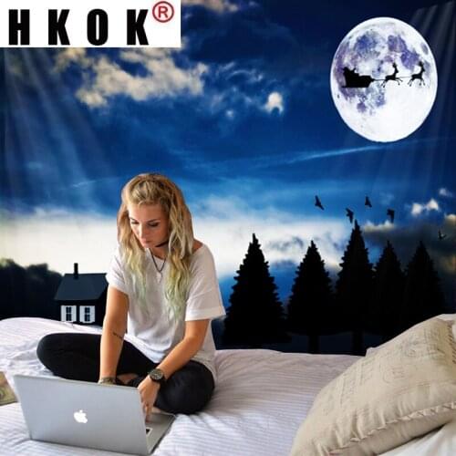 HKOK Christmas Tapestry Wall Rugs Wall Hanging Covering Fabric Mural Background Cloth Towel Beach Blanket Living Home Decor