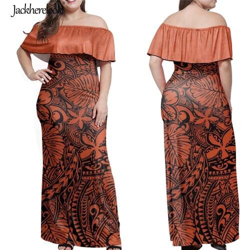 Jackherelook Womens Sexy Off Shoulder Dress Vintage Polynesian Tribal Floral Print Streetwear Layered Ruffles Party Dresses