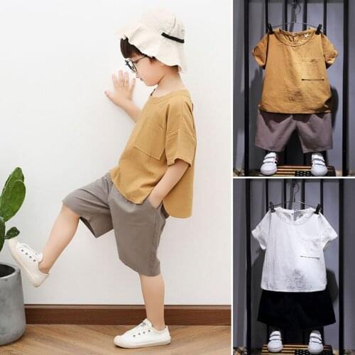 2 Colors Baby Boys Clothing Sets Kids Summer Short Sleeve Shorts Casual Cotton Boys Suits Soft Pullover Tops and Pants Outfits