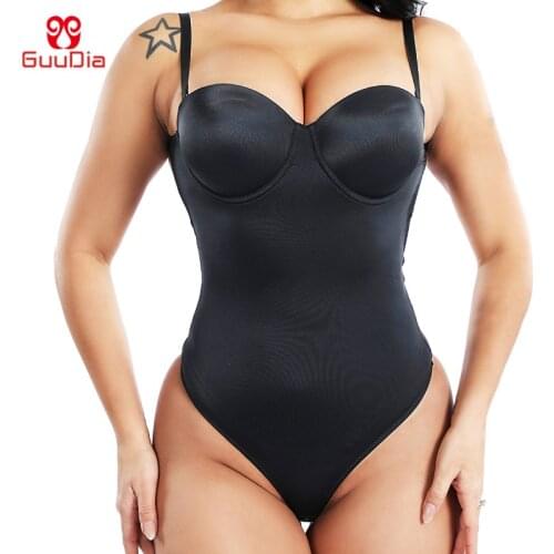 GUUDIA Womens Full Body Shaper Backless Shaperwear Thong Seamless U Plunge Shapers Push Up Slimming BodySuit Waist Shaperwear