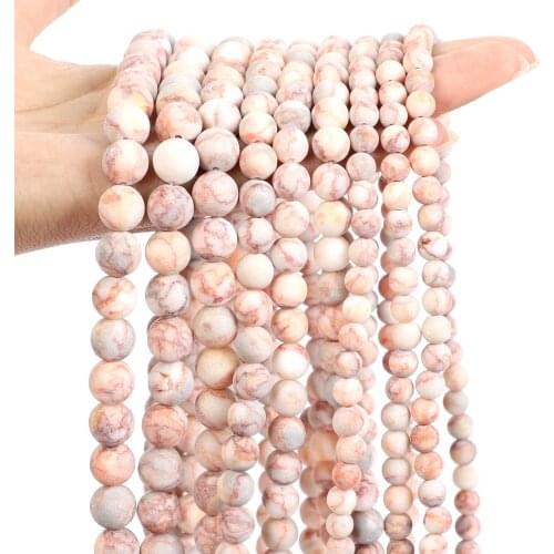 Matte Frosted Red Network Stone Natural Stone Beads Round Loose Spacer Bead for Jewelry Making DIY Charm Bracelets 4/6/8/10/12MM