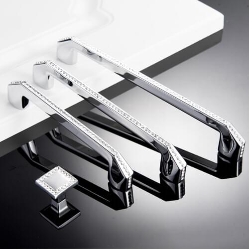 MFYS Modern Crystal Cabinet Pulls Silver Drawer Dresser Wardrobe Handles Furniture Hardware Handle Pull Kitchen Cupboard Knob