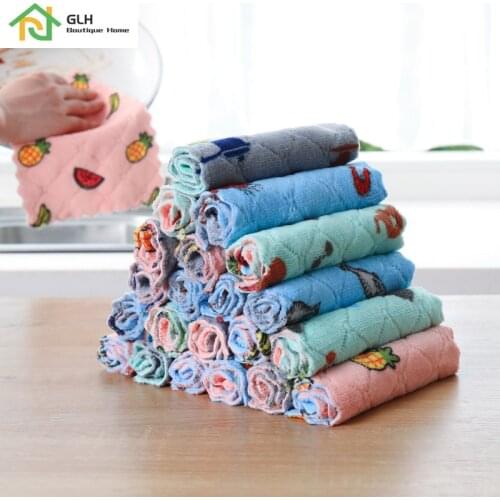 10PCS Super Soft Kitchen Towel Scouring Pad Double Side Thickened Dishcloth Reusable Microfiber Cleaning Cloth 15x25CM