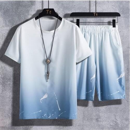 Fashion Two-piece Suits Men Summer Casual Sport Sets Short Sleeve Tops+Elastic Waist Short Pants Outdoor Sport Mens Clothing