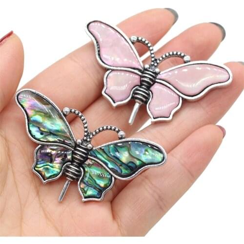 Natural Shell Brooches Pendant Butterfly Pink Black Shell Abalone Pines for DIY Jewelry Making Jewelry Gift 57x32mm