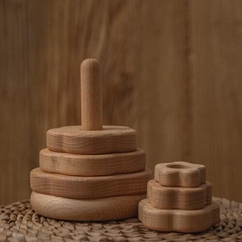 One Set Baby Duo Dui Le Toys Wooden Stacking Blocks Small Flowers Star Shape Food Grade Wooden Construction Toys Montessori Toys