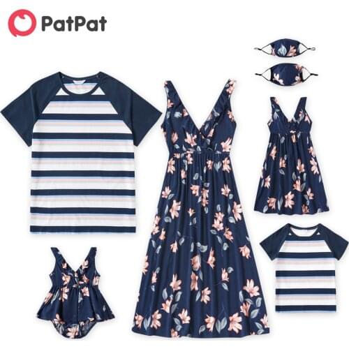 PatPat Mosaic Floral Print and Stripe Family Matching Sets