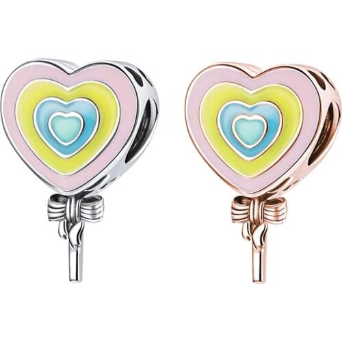Fit Original Pan Charms Bracelet Women Cute Colors Enamel Rose Heart Lollipop Beads for Jewelry Making DIY Pendant Love Kid Gift