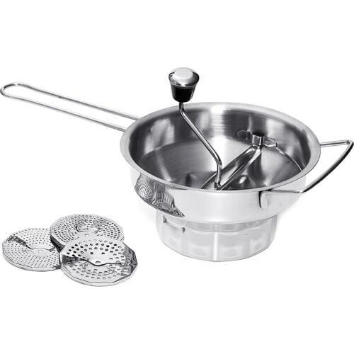 Manual Stainless Steel 33x20cm Fruit Jam Vegetable Potato Tomato Mixer Maker Milling Grinder with 3 Discs Kitchen Tool