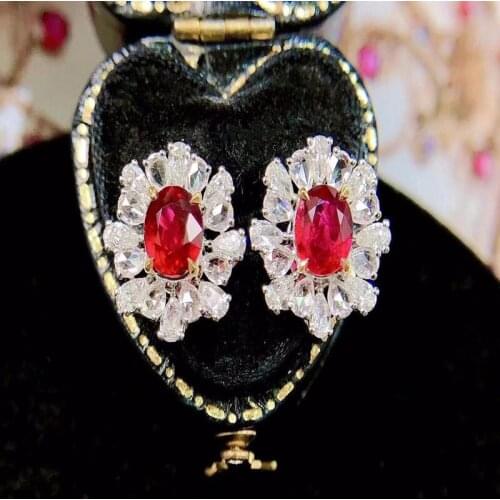 S925 Natural Heated Ruby Earrings for Women Red Gemstones Eardrops Top Quality Fine Jewelry 4*6mm Party July Birthstone ED01