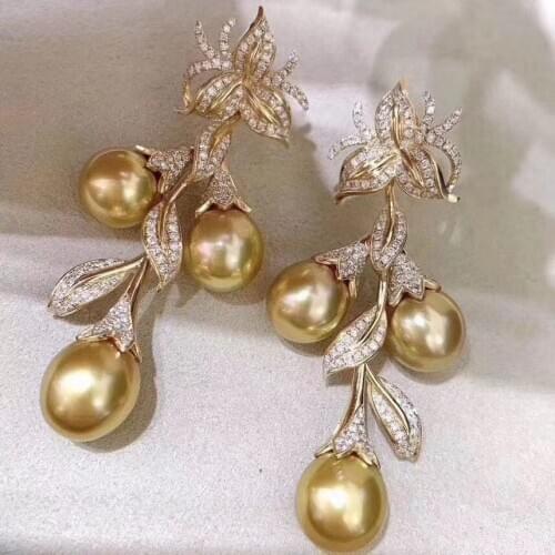 D809 Pearl Earrings Fine Jewelry 925 Sterling Silver 8-9mm Nature Fresh Water Golden Pearls Drop Dangle Earrings for Women