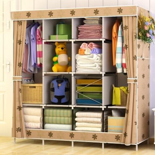 Modern Simple Wardrobe Fabric Folding Cloth Storage Cabinet DIY Assembly Easy Reinforce Assembly Folding Large Storage Wardrobe