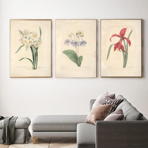 Retro Flower Blooming Modern Nordic Decor Painting Solid Color Background Bright Flowers Frameless Artist Art Wall