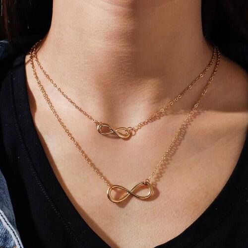 Alloy Multilayer Symbol Infinity Necklaces Pendants Trendy Gold Color Necklaces Jewelry for Women Girls Collares