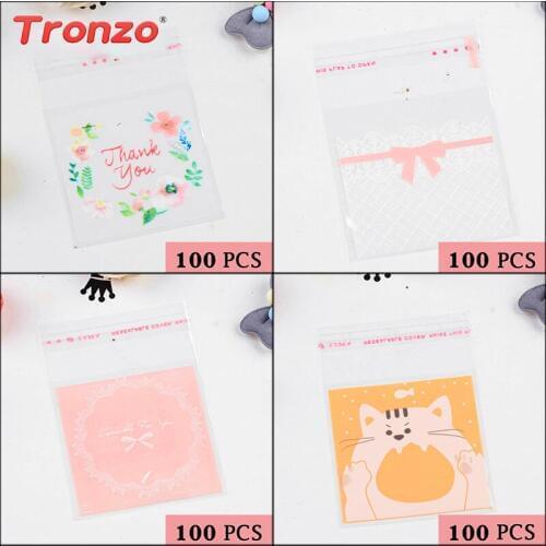 Tronzo 100pcs/set Candy Bag Thank You Bow Birthday Party Supplies Gift Bag For Cookies Wedding Decoration Cookies Bag