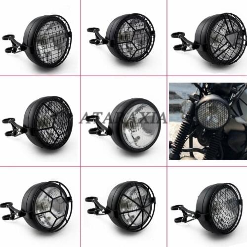 Universal Retro Vintage Bracket Motorcycle Lampshade Grill Cover Side Mask Mount Headlight For Harley Bobber Cafe Racer Headlamp