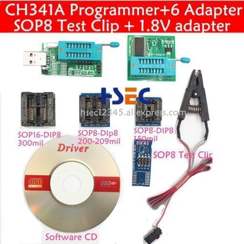 New ch341a bios usb programmer sop8 test clip soic8 sop16 1.8V adapter w25q64 mx25l6405 mx25l6405d 24 25 usb eeprom programmer